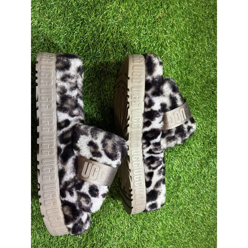 UGG Fluffita Leopard Print Platform Slide Slippers Womens Size 9 Sheepskin - Picture 2 of 7